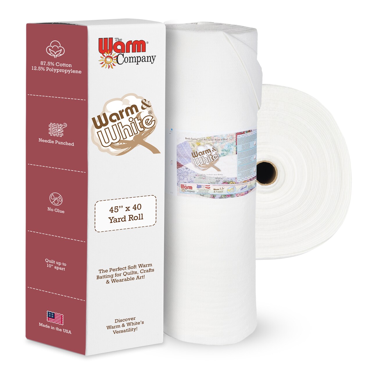 Warm & White 45" x 40 YD Cotton Batting – Premium Needle-Punched, Chemical-Free Quilting Batting, Ideal for Quilts & Crafts
